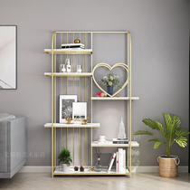 Light luxury shelf Wall-to-wall Wrought iron bookshelf Nordic living room entrance Office partition decoration net red shelf