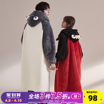 Don Lions 2021 Autumn Winter New Couple Sleepwear Coral Suede Thickened Bathrobe With Cap Sleeping Robes Long man and womans home clothes