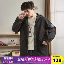 Don Lion 2020 Spring new Lianhood jacket mans mid-length black harbor wind student ins Chauded 100 hitch casual weaters