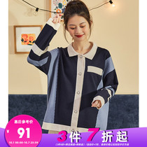 Tang Lion 2021 spring new womens sweater retro Hong Kong flavor tooling style knitted cardigan POLO collar top wear students
