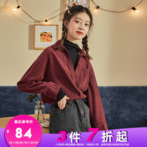 Tang Lion 2020 Winter new long sleeve shirt Womens stripes fake two pieces retro Hong Kong flavor shirt design sense niche shirt