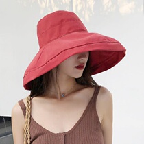 Hat female Korean version of Joker double-sided vacation sun hat big along face cover Japanese fishermans hat female summer