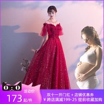 Large size toast service 2021 New banquet pregnant women dress high waist fat mm plus fat increase back door 200 Jin wine red