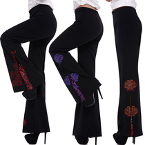 2021 Spring and Autumn season middle-aged and old-aged Tang dress pants Womens trousers Ethnic style embroidered mid-waist mom wide-leg pants embroidered pants