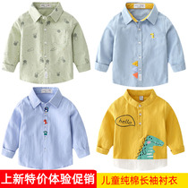 Boys  long-sleeved shirts spring and autumn new baby cotton tops Childrens clothing childrens lapel cartoon western shirt tide