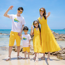 A family of three kisans with Bohemian Mother womens dress seaside beach dress girl long dress with dress