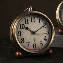  Light luxury style retro small table clock alarm clock table metal plated copper old-fashioned classic student bedside desk decoration ornaments
