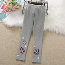 Girl Beats Bottom Pants Spring Autumn Clothing Pure Cotton Outwear Girl Trousers Foreign Air Butterfly 2022 New Grey Children Pants