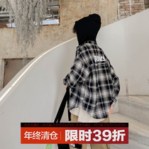 Boys plaid shirt 2021 new childrens handsome fashionable hooded jacket fried street Spring and Autumn long sleeve tide