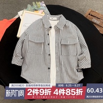  Boys  shirts spring 2021 new childrens spring and autumn handsome middle and large childrens spring long-sleeved shirts striped tops