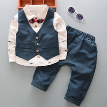 2 boys suit suit gentleman 3 baby dress 0-1 year old infant suit vest three Sets Spring and Autumn 4
