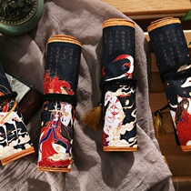 Ancient style Shanhaijing pen bag high appearance value Chinese style exquisite cultural and creative goods bag pencil bag student large capacity canvas pencil bag literary retro multi-function scroll cylinder stationery storage bag