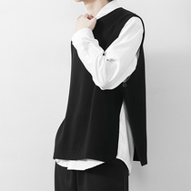 Sweater vest Korean version of the trend mens design sense niche shirt bf Harajuku wind side open knitwear horse clip