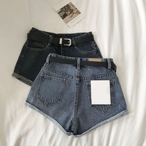 Korean crimped denim super shorts womens summer 2021 new simple and versatile high waist wide leg pants hot pants