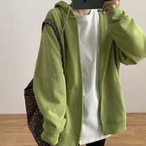 Wood solid color cardigan sweater female hooded 2021 Spring and Autumn New loose Korean version lazy wind Joker jacket