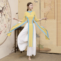 Chinese dance Classical dance split four-page piece practice suit Cheongsam small vertical collar lace Ancient style elegant performance clothing female