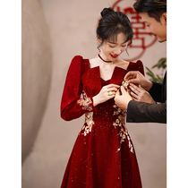 Toast Bride 2021 new winter pregnant women wine red wedding little dress dress