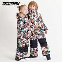 GsouSnow Childrens ski suit one-piece windproof waterproof wear-resistant warm snow country ski equipment parent-child ski suit