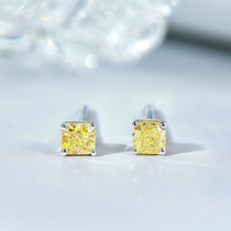 Xia Diamond yellow diamond earrings female real diamond 18K gold four claw inlaid diamond earrings new 30 points masonry earrings