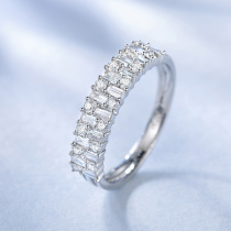 Xia drill diamond ring real diamond white 18K gold T ladder square inlaid fashion light luxury 50 points Diamond row ring girl