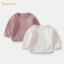 Baby winter 2021 new baby girl plus velvet T-shirt winter long sleeve cute round neck bottoming shirt solid color jacket
