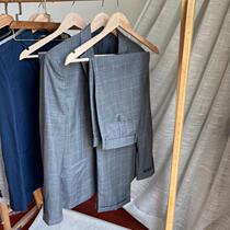 Suit suit Wool material foreign trade thin section mens simple plaid slim suit mens jacket