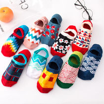 jcmx tide socks Summer men and women socks couples invisible socks silicone non-slip thin boat Socks red auspicious clouds low