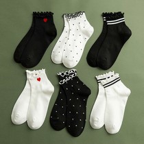 Socks Womens Korean version Short Sox Korean Academy Sport cotton socks Spring and autumn thin section sweet and cute lotus leaf side student internet red