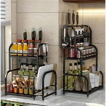 Kitchen rack stainless steel knife holder chopsticks seasoning supplies storage rack countertop multi-layer black seasoning holder household