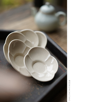 Qingwutang Grass Wood ash ceramic small cup holder traditional tin tray with nail burning handmade cloth ceramic cup holder