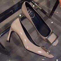 Outlet outlets official website clearance rain shoes counter big brand foreign trade womens shoes square buckle high heels tide