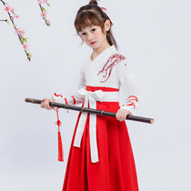 2021 new childrens costume Hanfu girl Chinese learning performance clothing waist skirt Chinese style super fairy skirt students