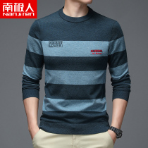 Antarctic mens sweater round neck striped autumn thin mens base shirt Casual long-sleeved knitted T-shirt loose