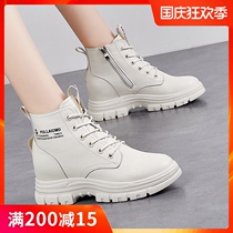 Short boots high-top shoes womens 2021 Autumn New Inner height womens shoes in the heel cowhide short tube thin thick soled Martin boots
