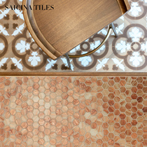  Retro gold powder hexagonal glass mosaic Bathroom wall tile Restaurant Bathroom Kitchen balcony background wall tile