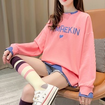 2022 New Spring Autumn Season Gestational Woman Dress Embroidered Letters Long Sleeve Sweatshirt Woman Fake two blouses outside wear damp