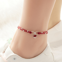 S925 sterling silver fox anklet female red rope fairy 2021 New Year High sense kaiyunwang marriage trick peach blossom