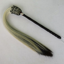 True horsetail whisk Tai Chi whisk Buddha dust fly fling props Whisk black and white horsetail mixed style sandalwood handle