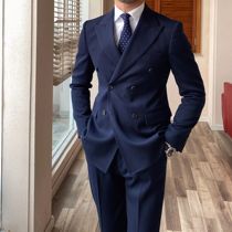 Mr. Lusan mens business formal dress solid color slim double-breasted suit two-piece high-grade atmospheric simple suit