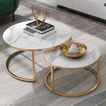 Nordic rock board coffee table simple modern creative small household living room light luxury round table combination small coffee table
