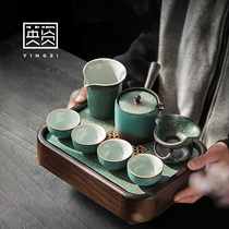 British Kung Fu tea set Household living room ceramic teapot teacup set Water storage tea tray Small tea set