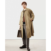 Long windbreaker mens handsome knee 2021 spring and autumn British trenches Korean version of the trend loose Japanese jacket