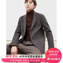 Double-sided striped suit mens jacket slim winter leisure zero cashmere suit woolen coat mens short