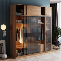 Nordic solid wood wardrobe sliding door wardrobe cabinet locker modern simple bedroom glass door Japanese large wardrobe