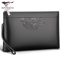 Seven Wolves Handbags Men Genuine Leather Large Capacity Mens Hands With Bag Tide Casual Letters Enveloping Mens Bag Business Leather Bag Clips Bag