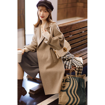 Enjiahui air cashmere ~ soft fluffy handmade double-sided woolen coat female lapel collar long woolen coat