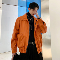 Net Red mens coat vintage short Puskin casual leather jacket spring and autumn loose handsome motorcycle leather jacket