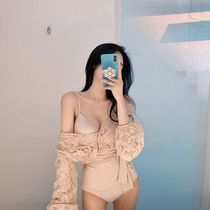 ins swimsuit female Xia Xiaorangfeng conjoined Conservative belly thin sexy steel tray gathered lace hot spring bikini