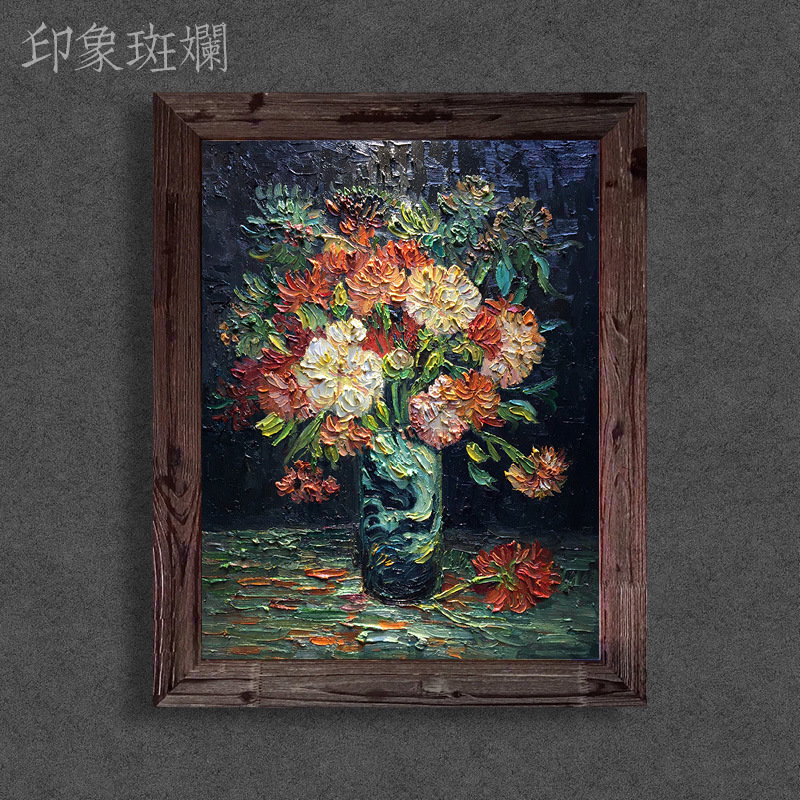 Carnation Hand-painted Oil Painting in Van Gogh Bottles European-style Neoclassical Flower Still Life Decorative Painting