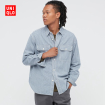 Uniqlo Mens Striped Toilwear Shirt (Wash Product) (Long Sleeve Casual Early Autumn Thin Coat) 443219